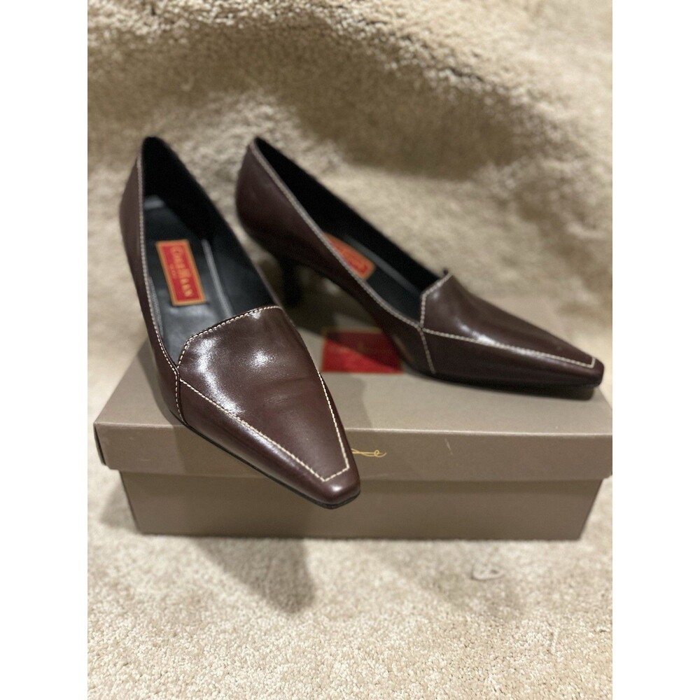 Cole Haan Women’s Size 8.5 Brown Leather Pointed Toe Slip-On Kitten Pumps - Picture 3 of 5